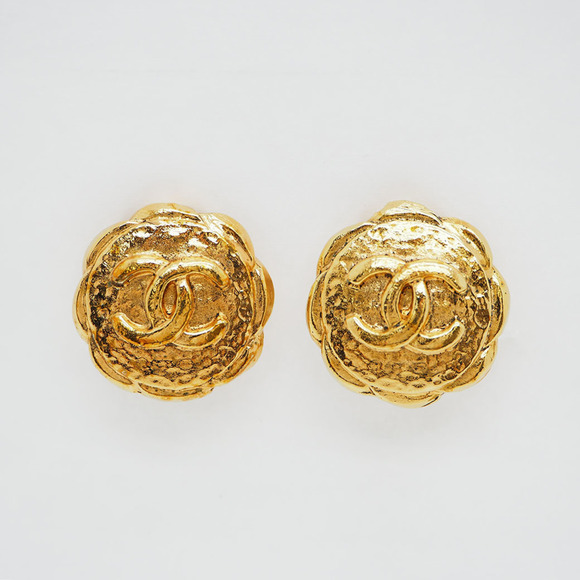 CHANEL Authentic Gold Logo Earrings
